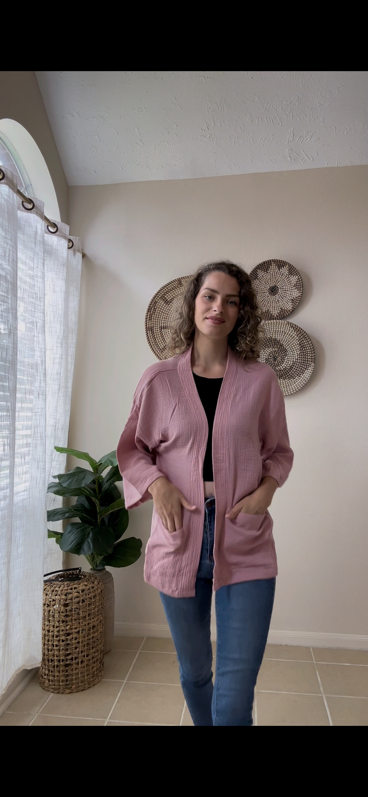 Mauve Double Gauze Kimono Cardigan