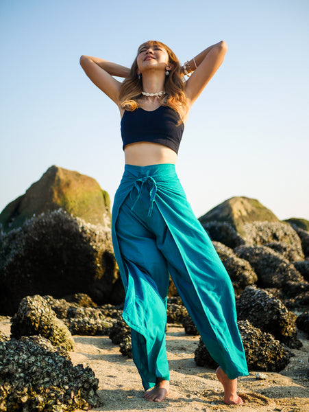 Turquoise Blue Palazzo Wrap Pants – Isla Bohemian