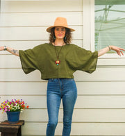 Olive Earth Gauze Top