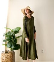 Olive Earth Organic Crinkled Cotton Dress