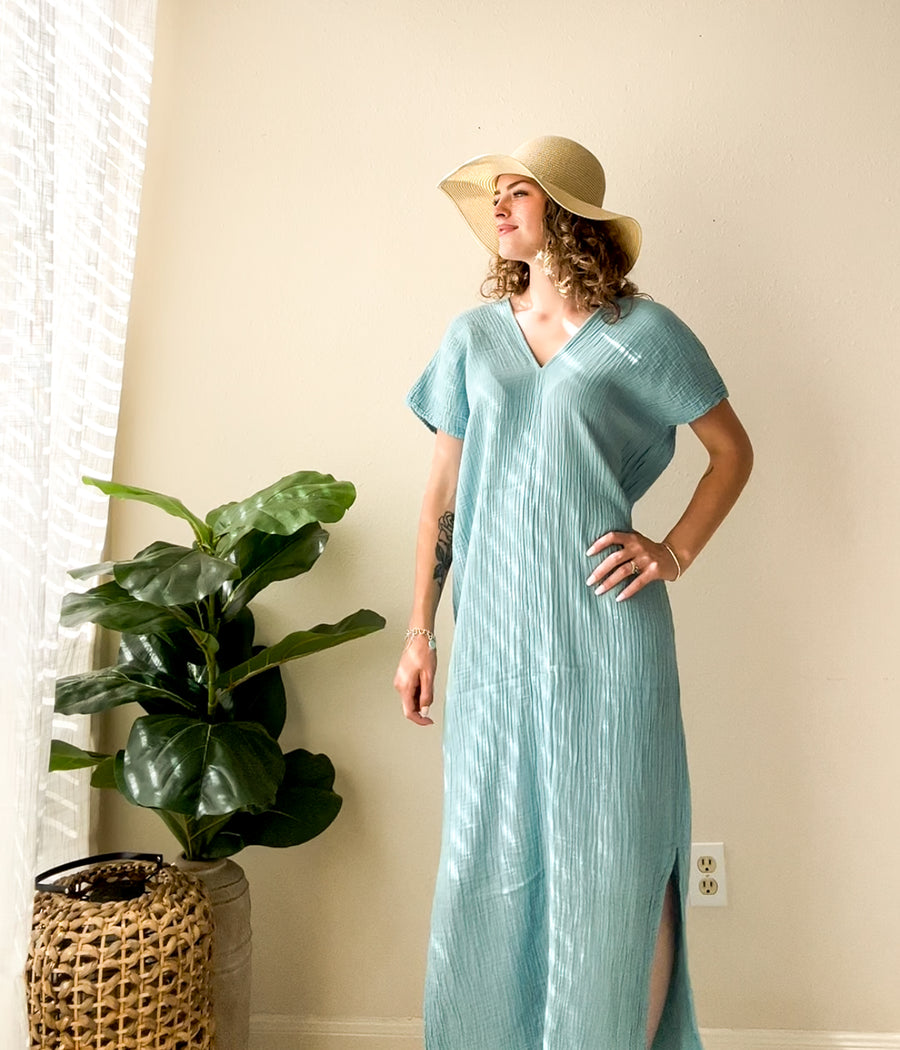 Seafoam Serenity Triple Gauze Kaftan Dress