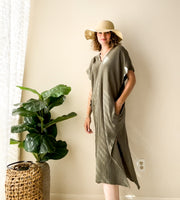 Olive Organic Double Gauze Kaftan