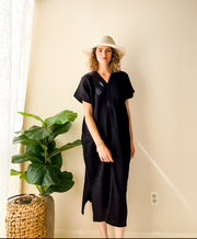 Black Ease Double Gauze Kaftan Dress