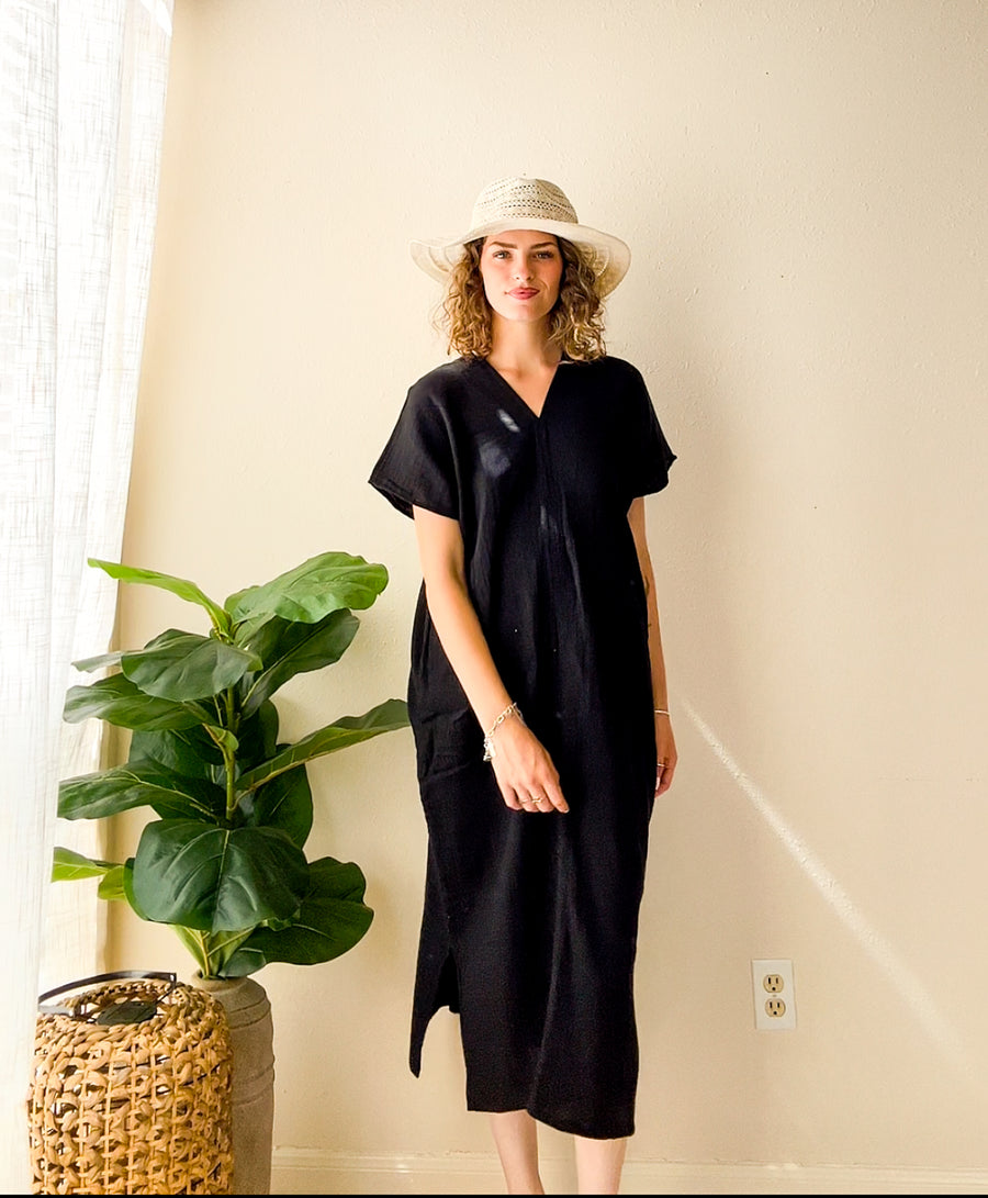 Black Ease Double Gauze Kaftan Dress