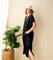 Black Ease Double Gauze Kaftan Dress