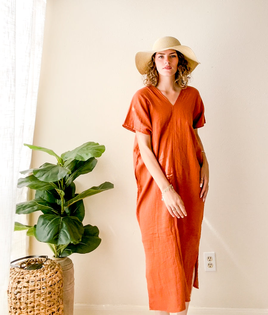 Terracotta Rust Double Gauze Kaftan