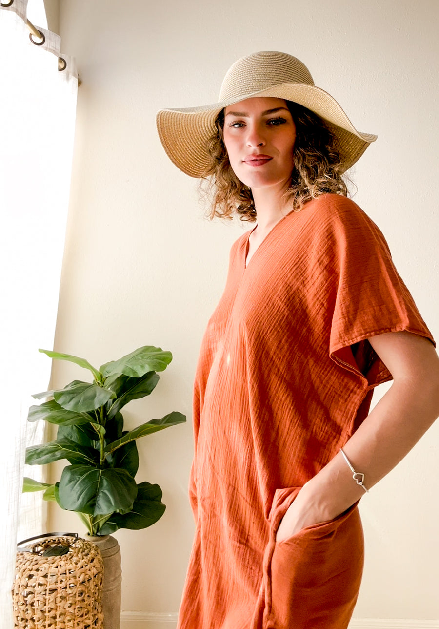 Terracotta Rust Double Gauze Kaftan