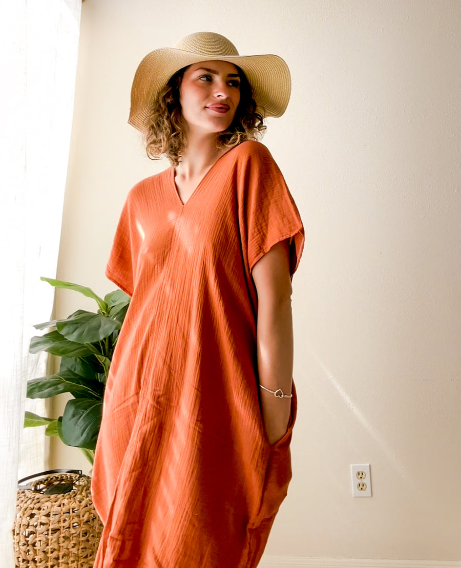 Terracotta Rust Double Gauze Kaftan