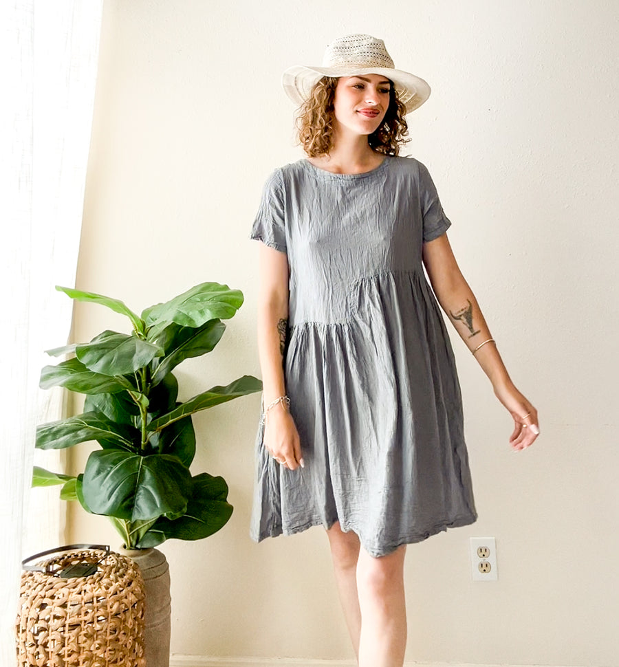 Earthy Gray Boho Midi Dress