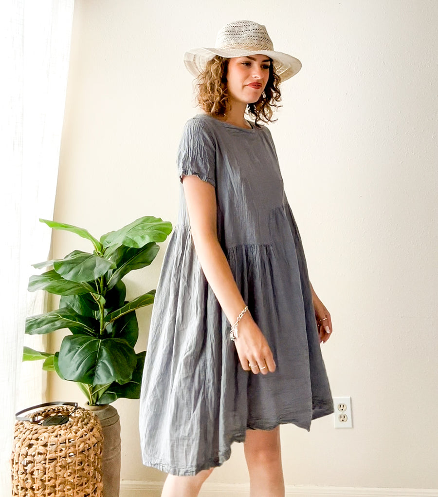 Earthy Gray Boho Midi Dress