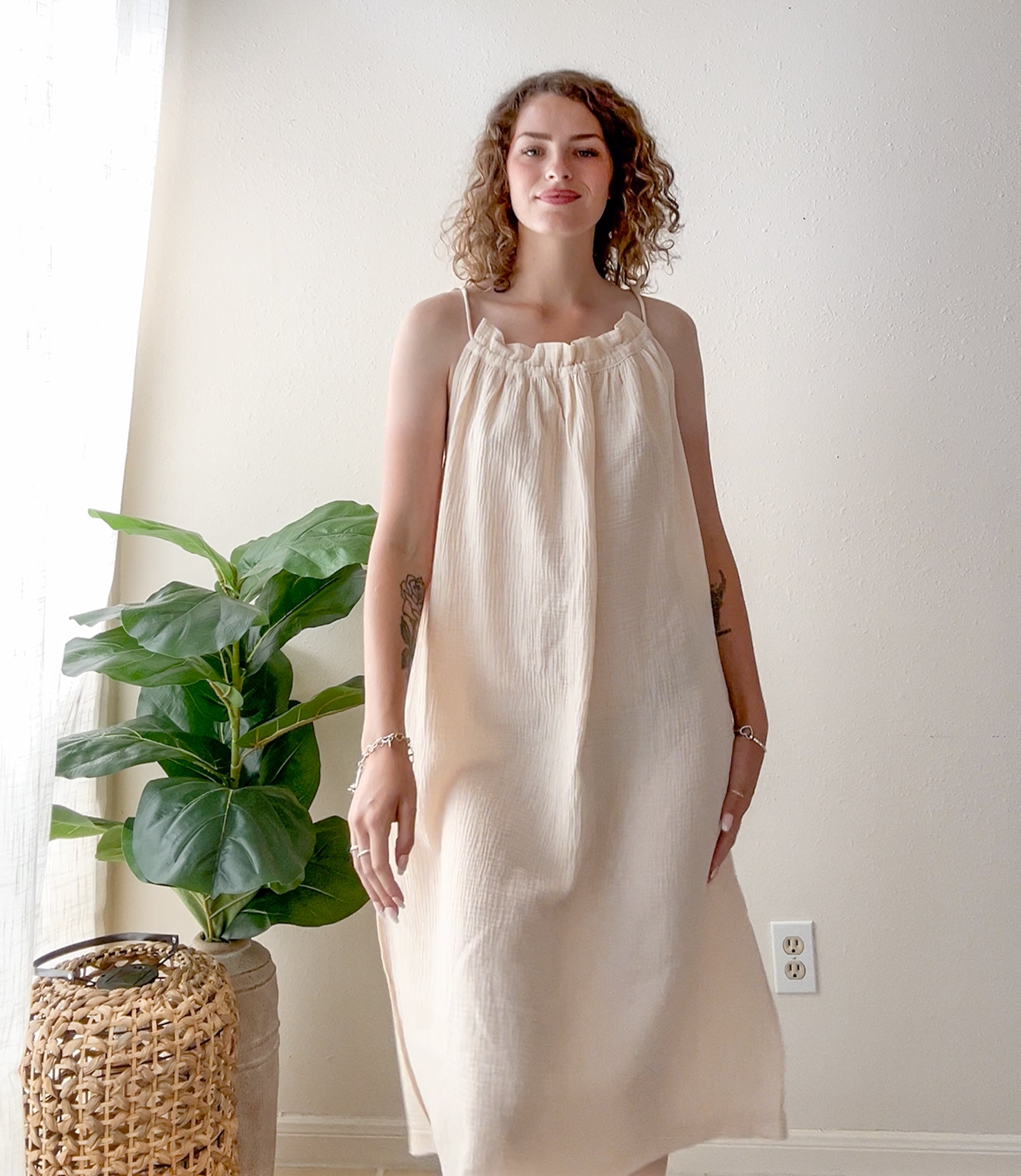 Sand Organic Double Gauze Midi Dress