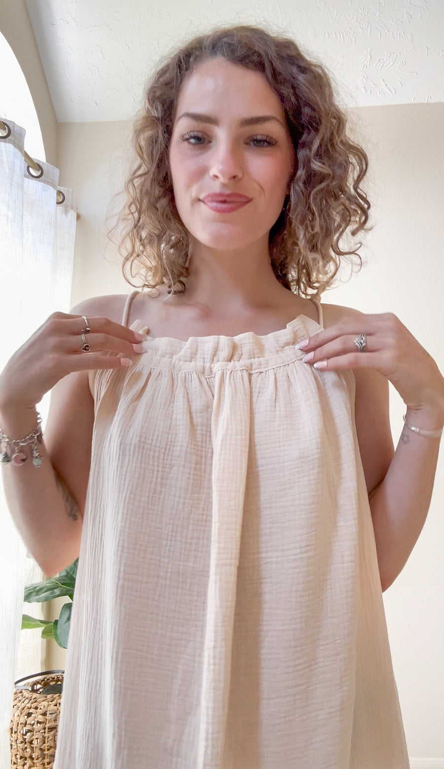 Sand Organic Double Gauze Midi Dress