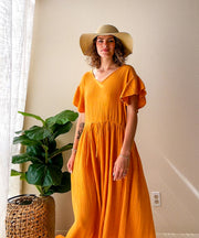 Golden Marigold Organic Triple Gauze Cotton Maxi Dress