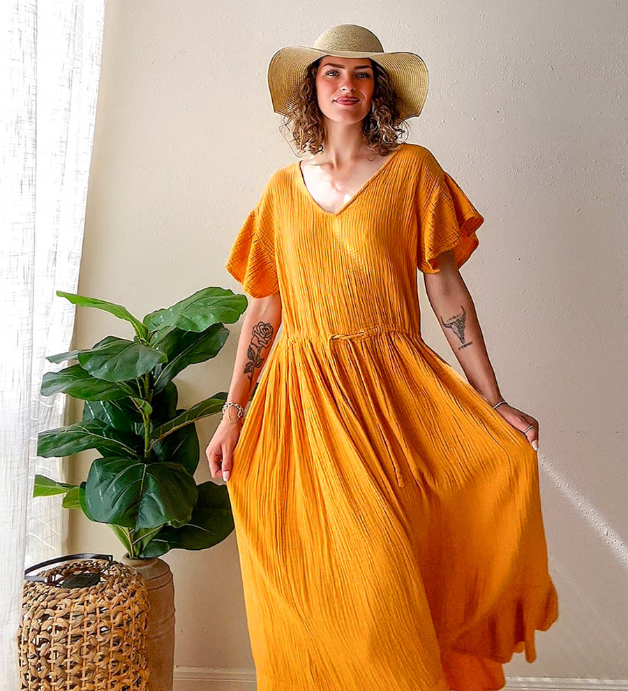 Golden Marigold Organic Triple Gauze Cotton Maxi Dress