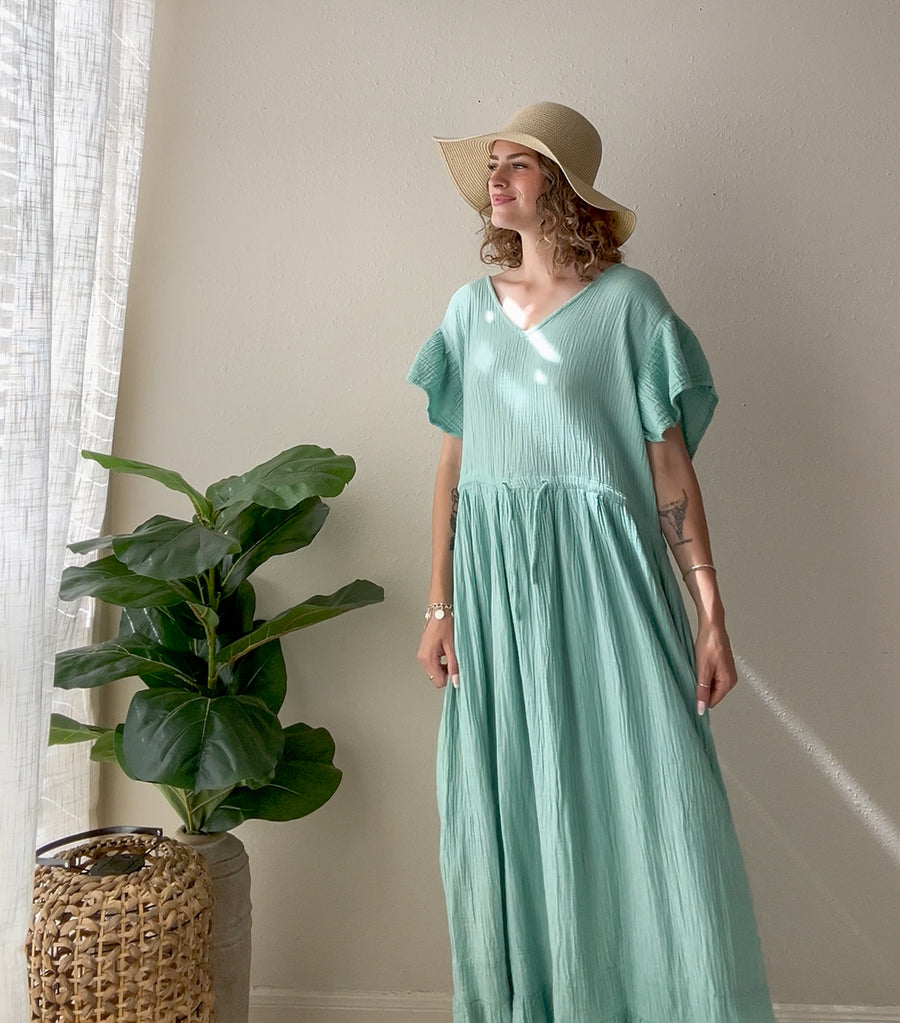 Seafoam Organic Triple Gauze Cotton Maxi Dress
