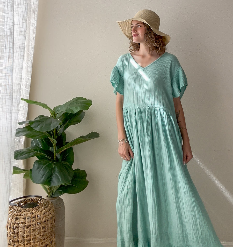 Seafoam Organic Triple Gauze Cotton Maxi Dress