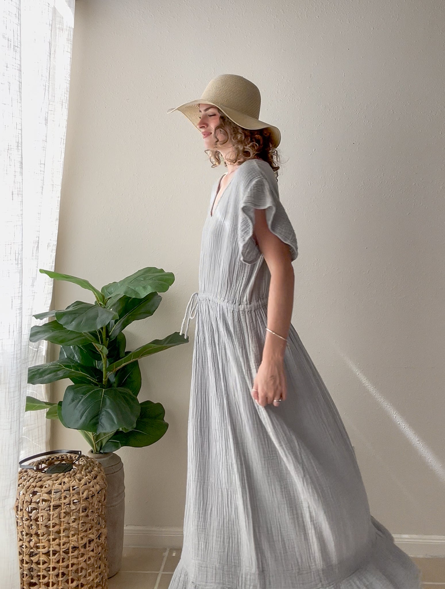 Silver Sage Triple Gauze Maxi Dress