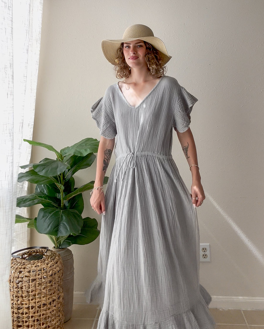 Silver Sage Triple Gauze Maxi Dress