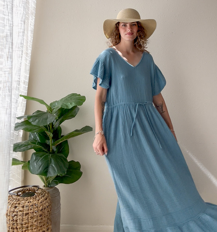 Sky Blue Triple Gauze Maxi Dress