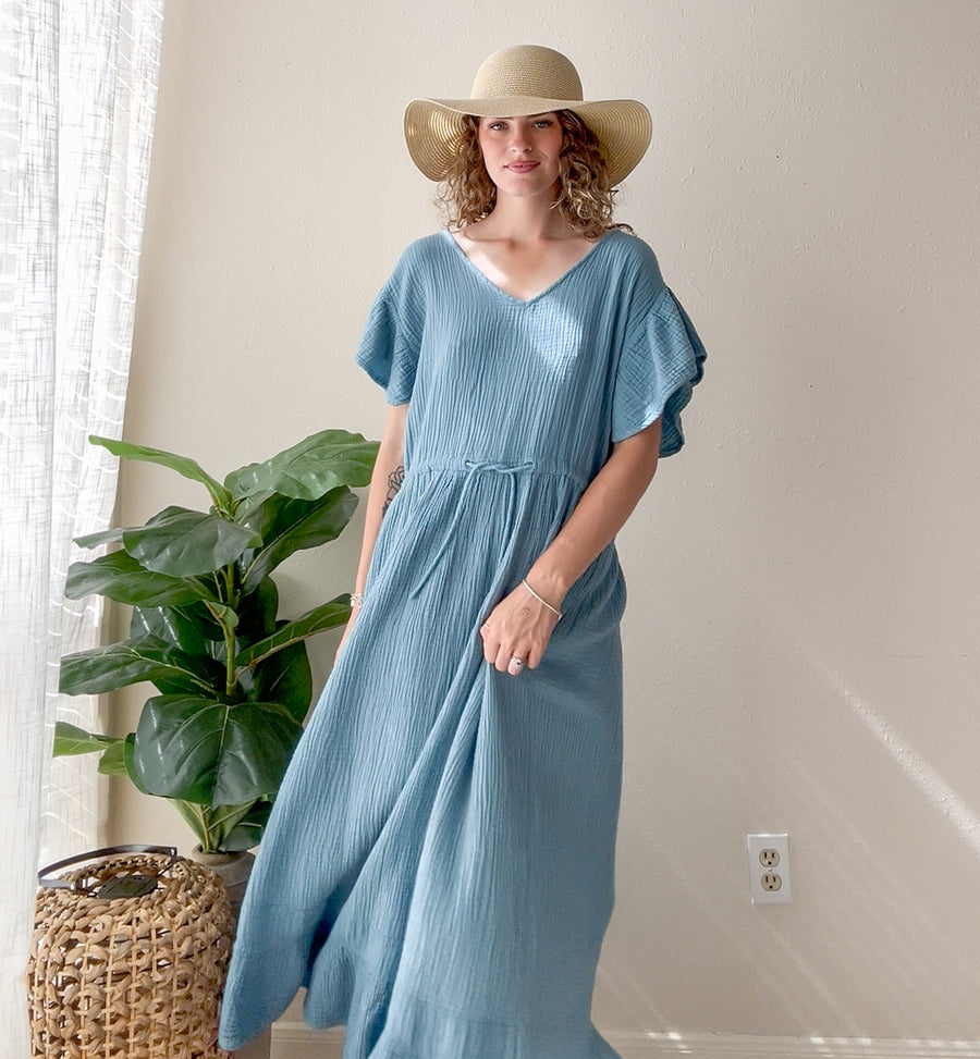 Sky Blue Triple Gauze Maxi Dress
