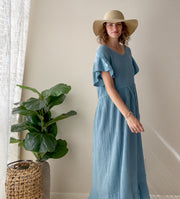 Sky Blue Triple Gauze Maxi Dress