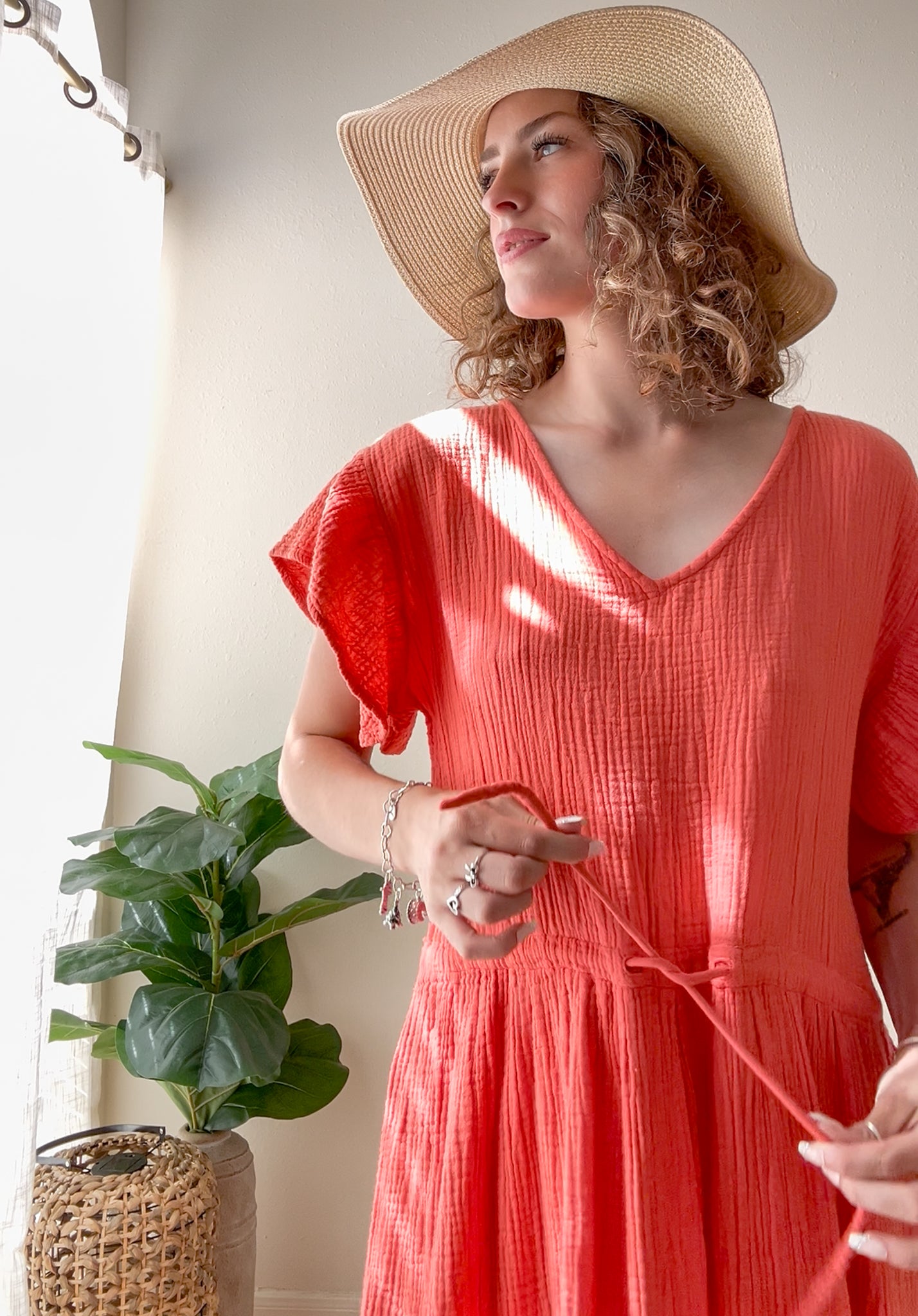 Terracotta Coral Organic Triple Gauze Maxi Dress