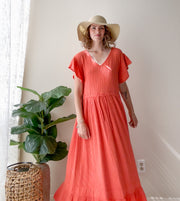 Terracotta Coral Organic Triple Gauze Maxi Dress