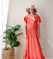 Terracotta Coral Organic Triple Gauze Maxi Dress