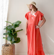 Terracotta Coral Organic Triple Gauze Maxi Dress