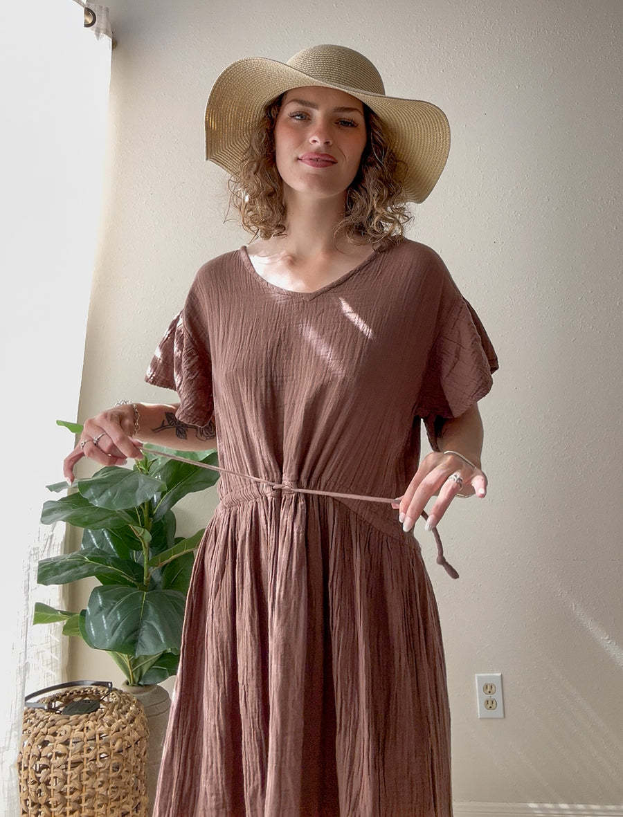 Earthstone Brown Triple Gauze Maxi Dress