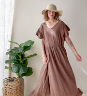 Earthstone Brown Triple Gauze Maxi Dress
