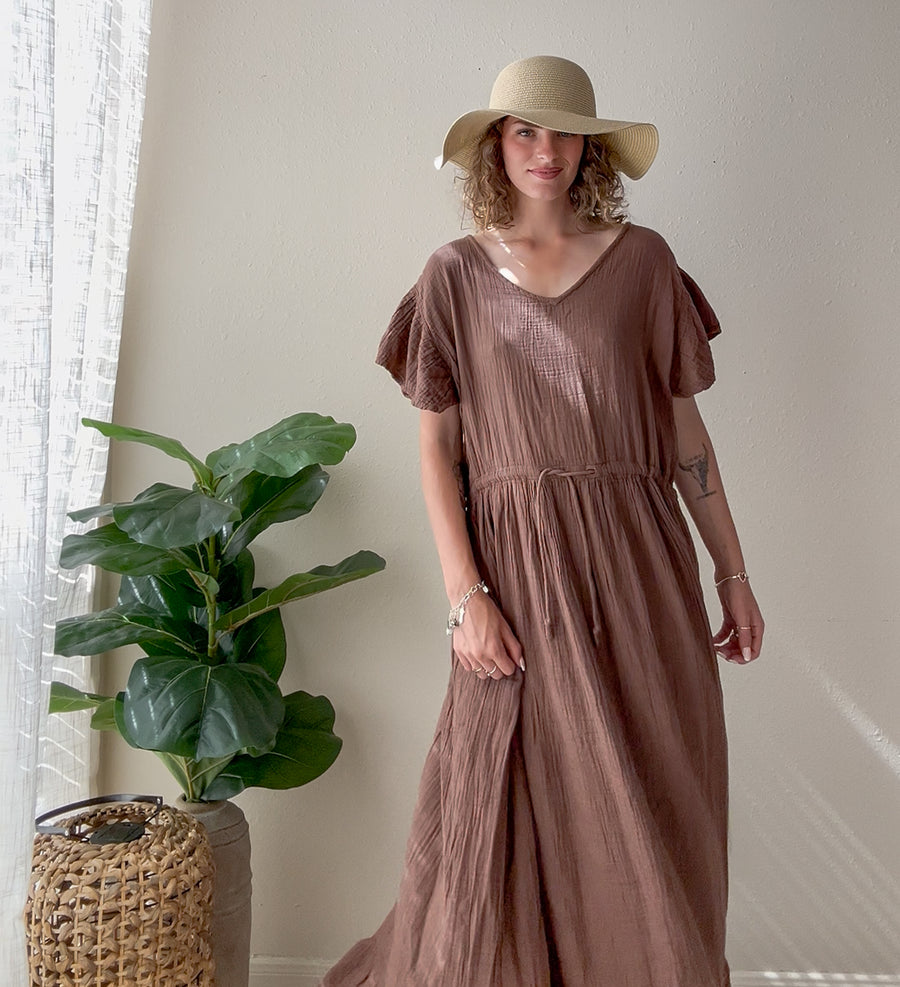 Earthstone Brown Triple Gauze Maxi Dress