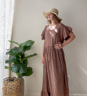 Earthstone Brown Triple Gauze Maxi Dress