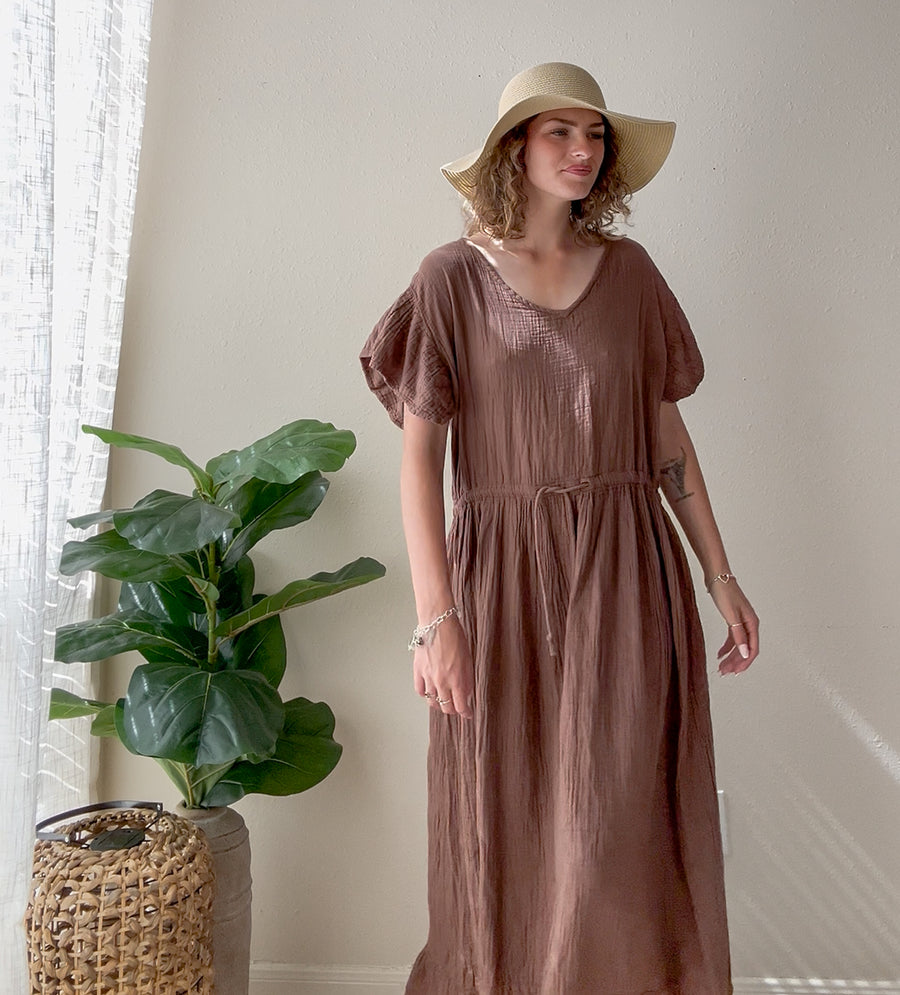 Earthstone Brown Triple Gauze Maxi Dress