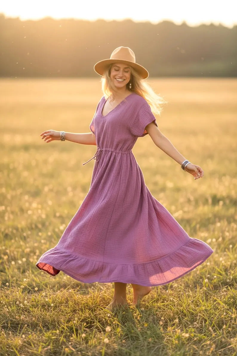Lavender Glow Organic Double Gauze Maxi Dress