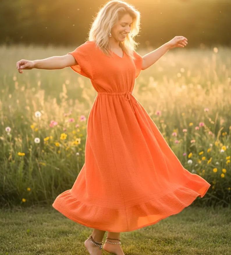 Sunset Glow Boho Gauze Maxi Dress
