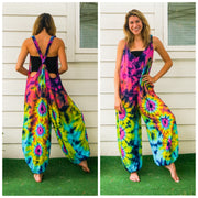 Mandala Pink Eye Hand Dyed  Hippie Racerback Dungarees Jumpsuit Romper
