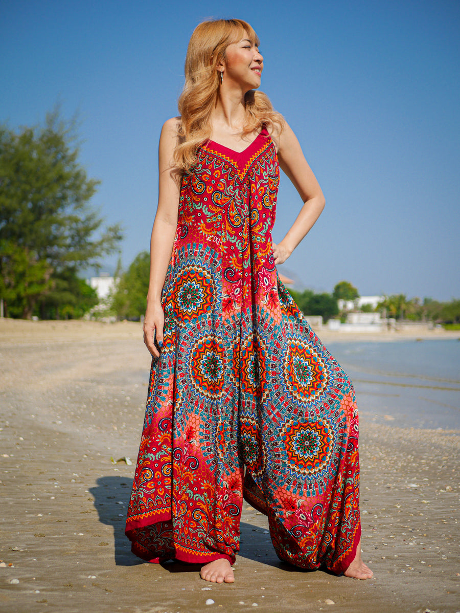 Crimson Mandala Boho Jumpsuit