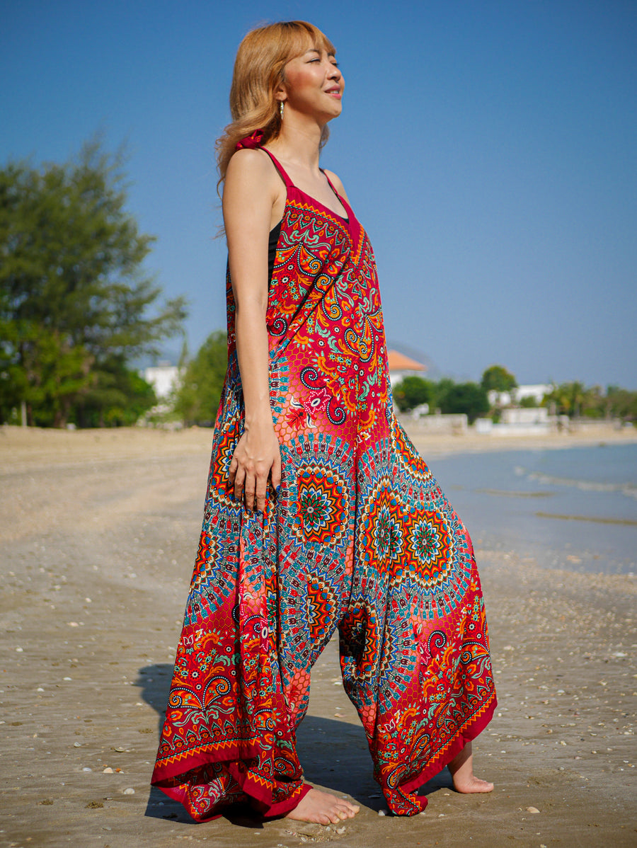Crimson Mandala Boho Jumpsuit