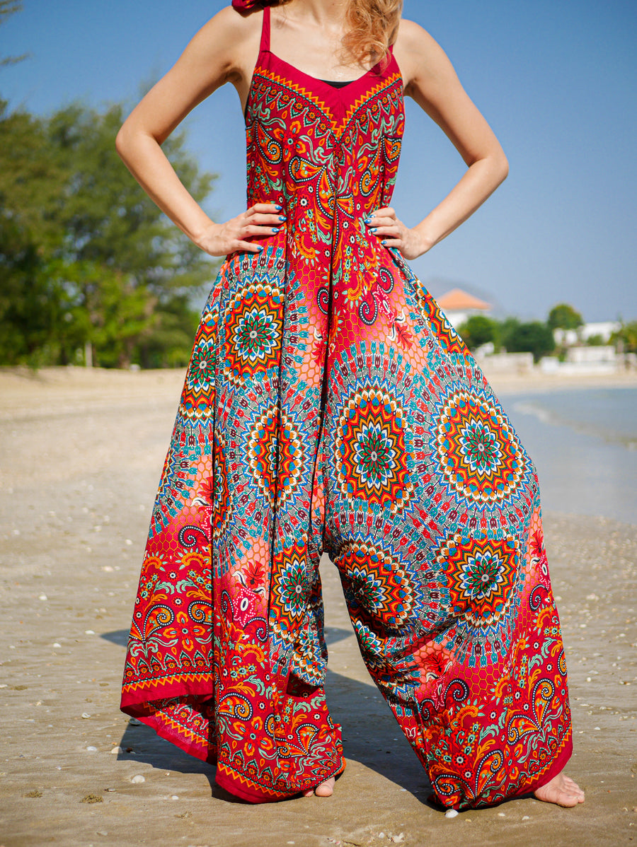 Crimson Mandala Boho Jumpsuit