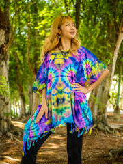 Tropical Vibes Poncho Hand Dyed Tunic Kaftan Blouse Oversize Top