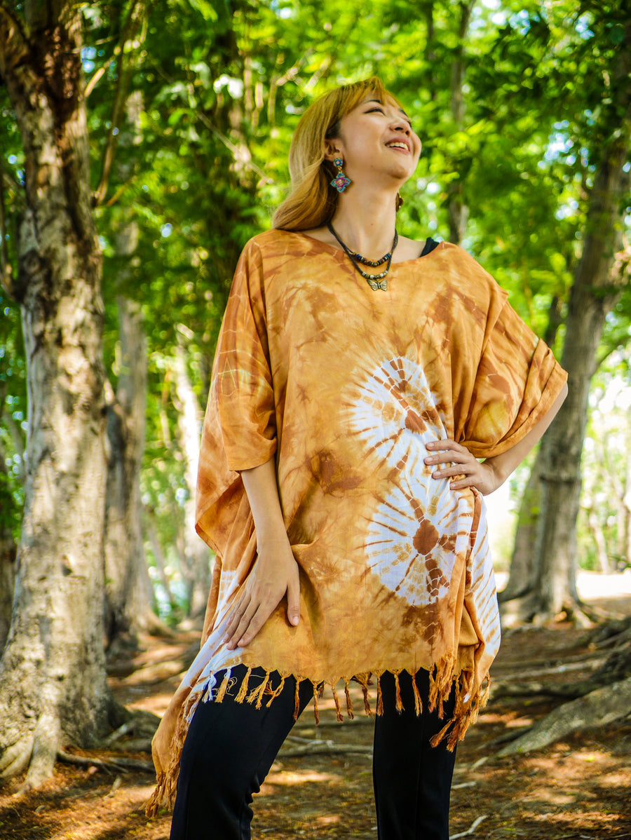 Rustic Charm Hand Dyed Tunic Kaftan Blouse Oversize Top