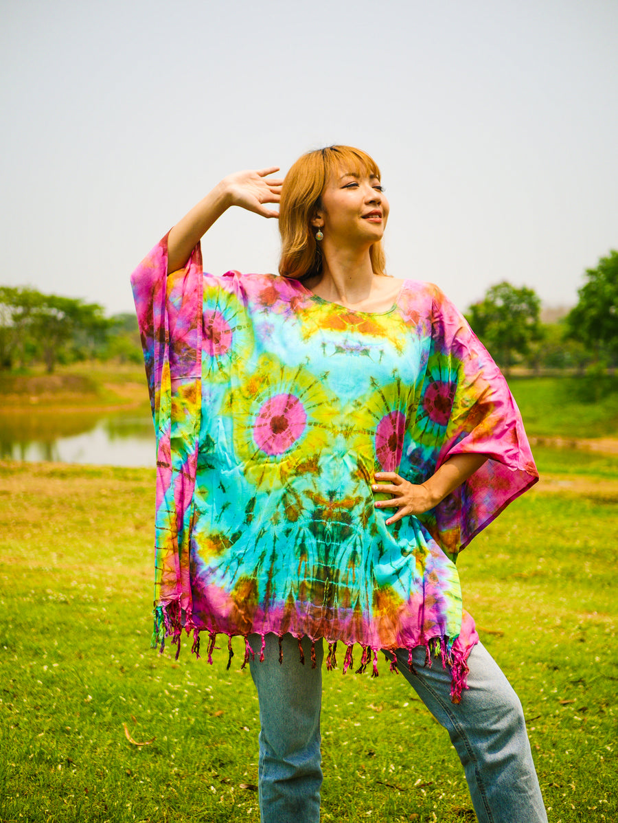 Radiant Aurora Poncho Hand Dyed Tunic Kaftan Blouse Oversize Top