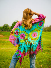 Radiant Aurora Poncho Hand Dyed Tunic Kaftan Blouse Oversize Top