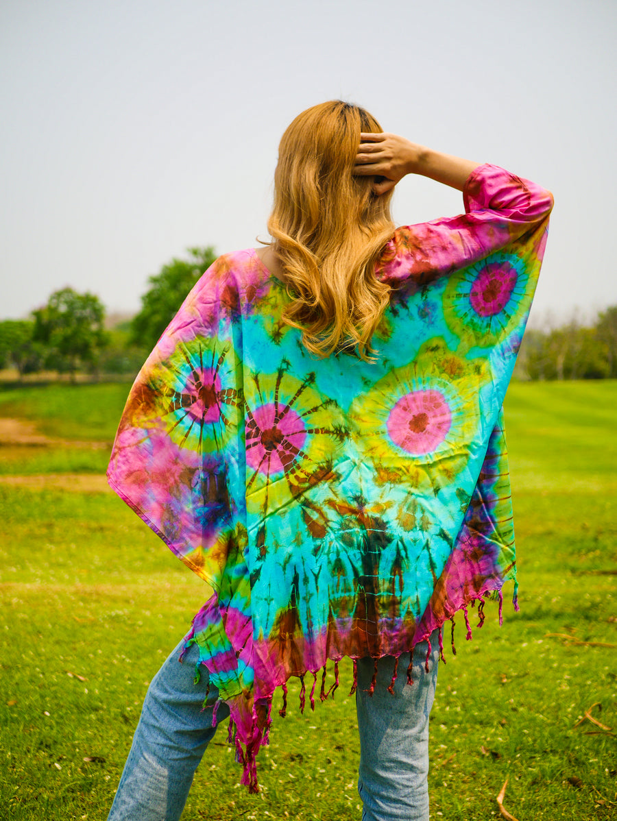Radiant Aurora Poncho Hand Dyed Tunic Kaftan Blouse Oversize Top