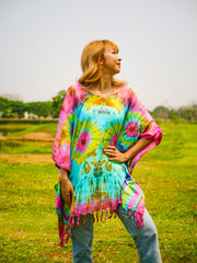 Radiant Aurora Poncho Hand Dyed Tunic Kaftan Blouse Oversize Top