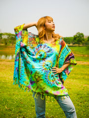 Dancing Colors Poncho Hand Dyed Tunic Kaftan Blouse Oversize Top