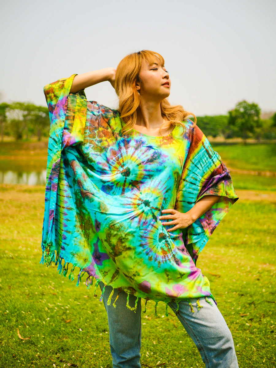 Dancing Colors Poncho Hand Dyed Tunic Kaftan Blouse Oversize Top