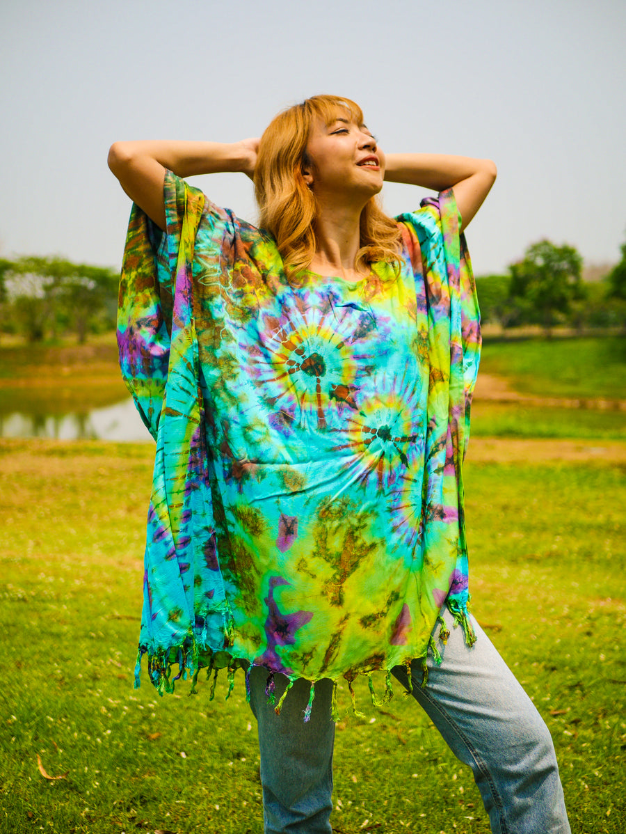 Dancing Colors Poncho Hand Dyed Tunic Kaftan Blouse Oversize Top
