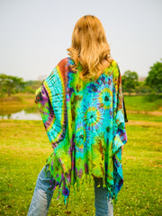 Dancing Colors Poncho Hand Dyed Tunic Kaftan Blouse Oversize Top